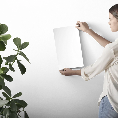 Samplize room scene showing a Benjamin Moore Ballet White (OC-9) sample being applied to a wall